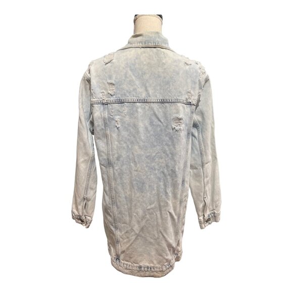 We The Free‎  Denim Jacket Womens S Distressed Light Wash Oversized Trucker Boho - Picture 3 of 10